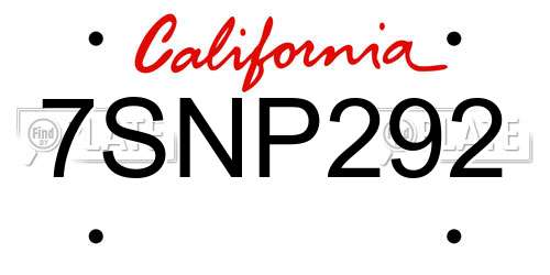7SNP292 California License Plate