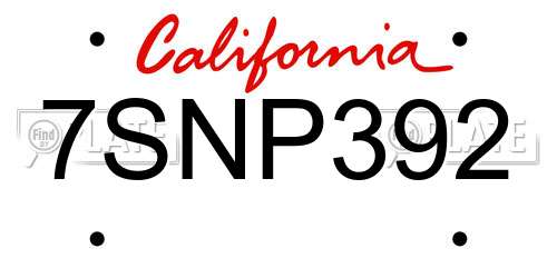 7SNP392 California License Plate