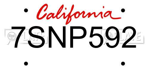 7SNP592 California License Plate