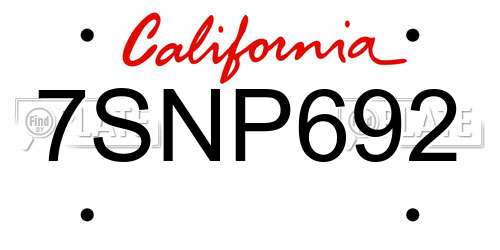 7SNP692 California License Plate