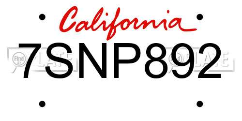 7SNP892 California License Plate