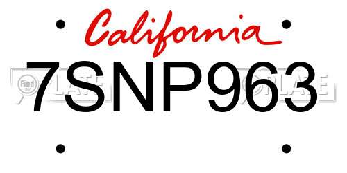 7SNP963 California License Plate