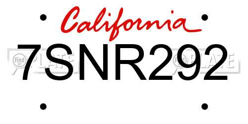 7SNR292 California License Plate