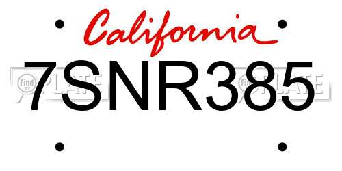 7SNR385 California License Plate