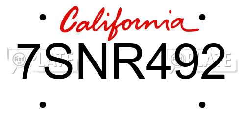 7SNR492 California License Plate