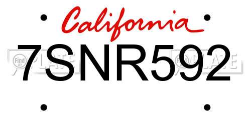 7SNR592 California License Plate