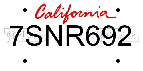 7SNR692 California License Plate