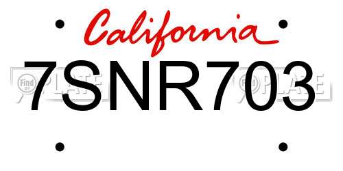 7SNR703 California License Plate