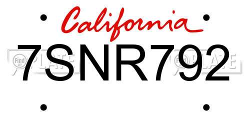 7SNR792 California License Plate