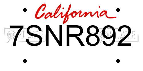 7SNR892 California License Plate
