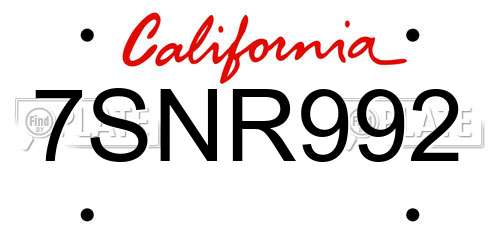 7SNR992 California License Plate