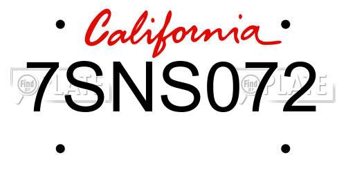 7SNS072 California License Plate