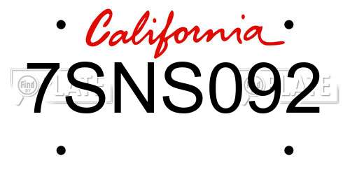 7SNS092 California License Plate