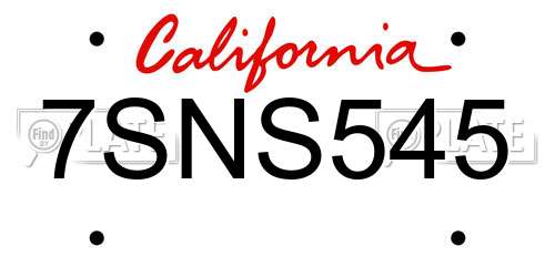 7SNS545 California License Plate
