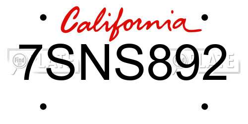 7SNS892 California License Plate