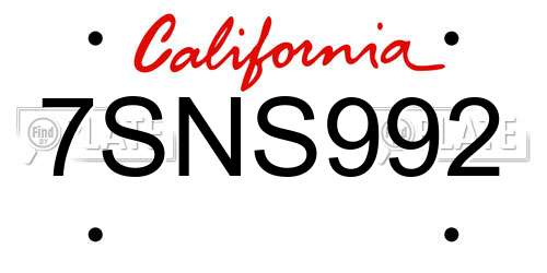7SNS992 California License Plate