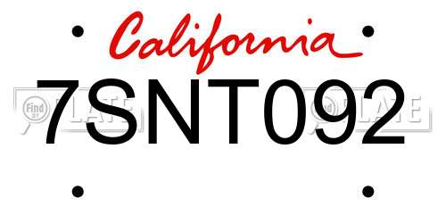 7SNT092 California License Plate