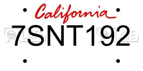 7SNT192 California License Plate