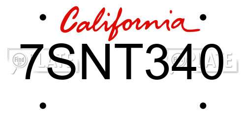7SNT340 California License Plate