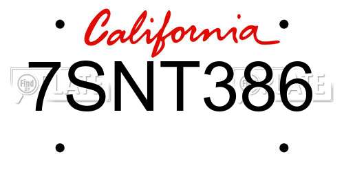 7SNT386 California License Plate