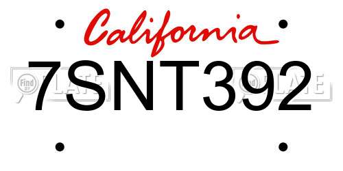 7SNT392 California License Plate