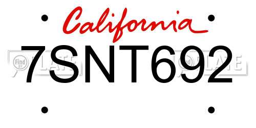 7SNT692 California License Plate