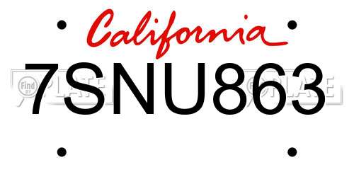 7SNU863 California License Plate