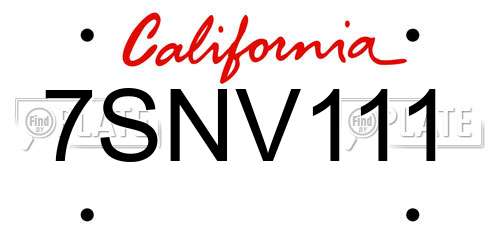 7SNV111 California License Plate