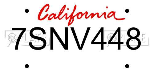 7SNV448 California License Plate