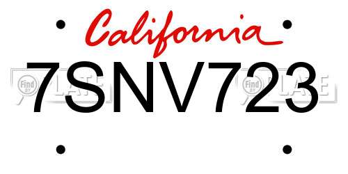 7SNV723 California License Plate