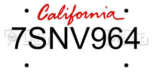 7SNV964 California License Plate