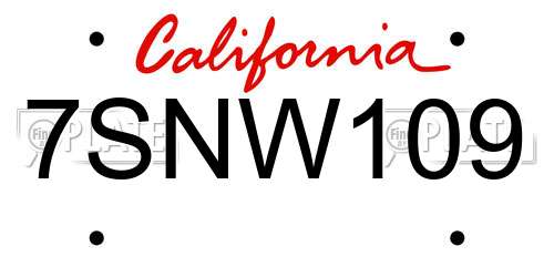 7SNW109 California License Plate