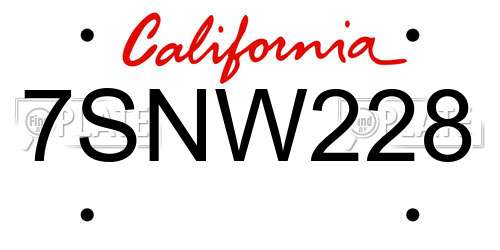 7SNW228 California License Plate