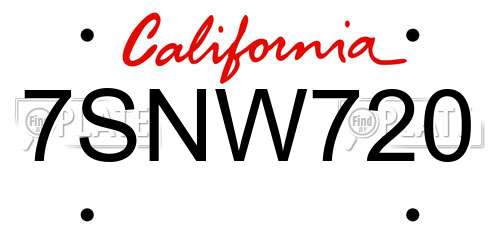 7SNW720 California License Plate