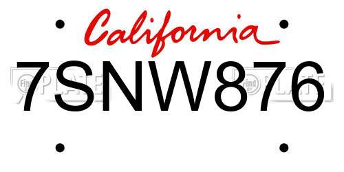 7SNW876 California License Plate