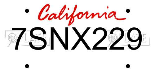 7SNX229 California License Plate