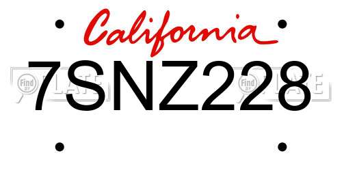 7SNZ228 California License Plate