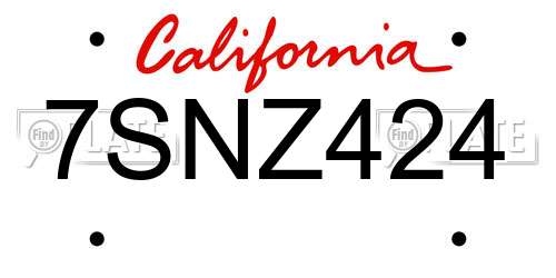 7SNZ424 California License Plate