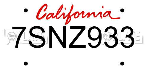 7SNZ933 California License Plate