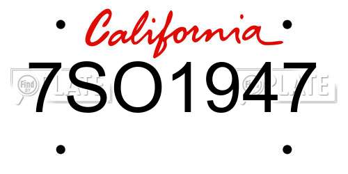7SO1947 California License Plate