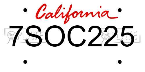 7SOC225 California License Plate