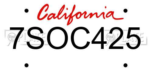 7SOC425 California License Plate