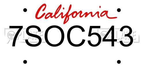 7SOC543 California License Plate