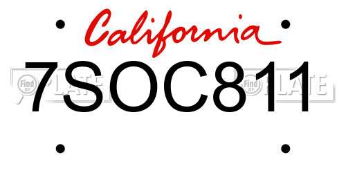7SOC811 California License Plate