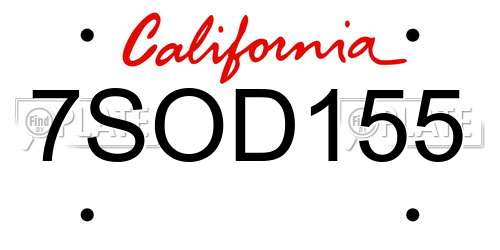7SOD155 California License Plate