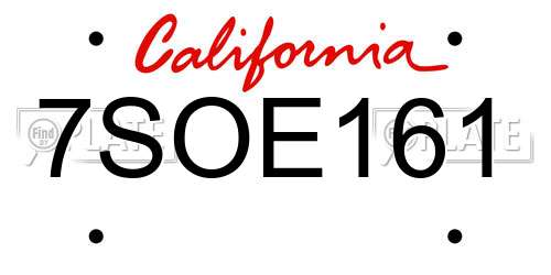 7SOE161 California License Plate