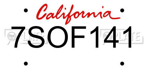 7SOF141 California License Plate