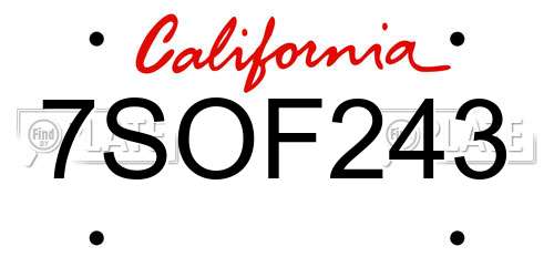 7SOF243 California License Plate