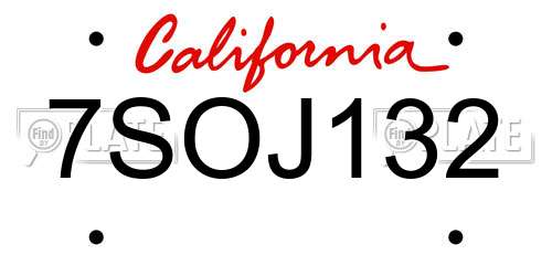 7SOJ132 California License Plate