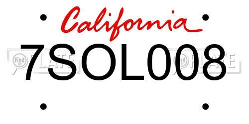 7SOL008 California License Plate